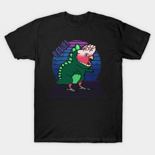 Aesthetic Vaporwave Rose breasted Galah Cockatoo Dinosaur Doodle T-Shirt